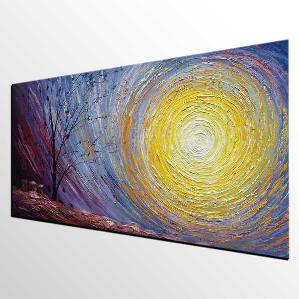 Tree Landscape Painting, Large Canvas Wall Art, Custom Modern Artwork, Heavy Texture Painting, Oil Painting-Grace Painting Crafts