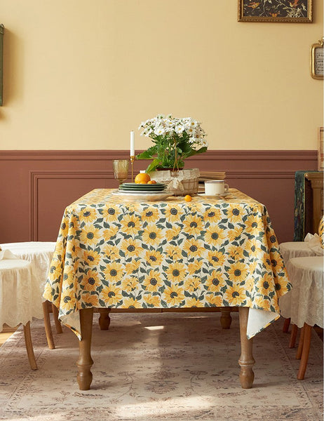 Modern Rectangle Tablecloth for Dining Room Table, Yellow Sunflower Pattern Farmhouse Table Cloth, Square Tablecloth for Round Table-Grace Painting Crafts