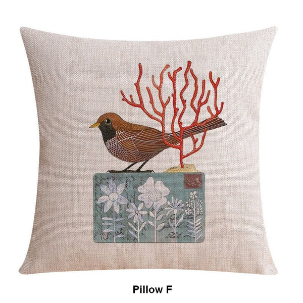 Decorative Sofa Pillows for Children's Room, Love Birds Throw Pillows for Couch, Singing Birds Decorative Throw Pillows, Embroider Decorative Pillow Covers-Grace Painting Crafts