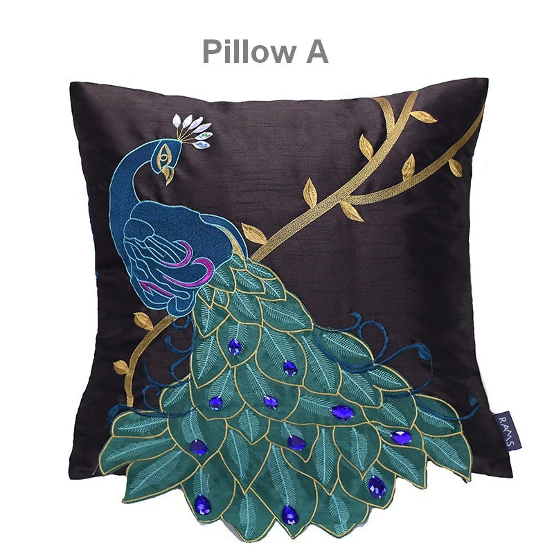 Decorative Pillows for Couch, Beautiful Decorative Throw Pillows, Embroider Peacock Cotton and linen Pillow Cover, Decorative Sofa Pillows-Grace Painting Crafts