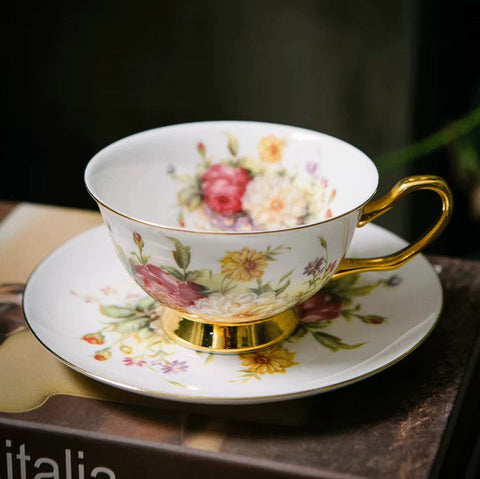 Elegant Rose Flower Ceramic Cups, Unique Royal Coffee Cup and Saucer, Creative Bone China Porcelain Tea Cup Set, Beautiful British Tea Cups-Grace Painting Crafts