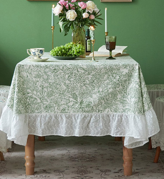 Natural Spring Farmhouse Table Cloth, Extra Large Rectangle Tablecloth for Dining Room Table, Flower Pattern Cotton Tablecloth, Square Tablecloth for Round Table-Grace Painting Crafts