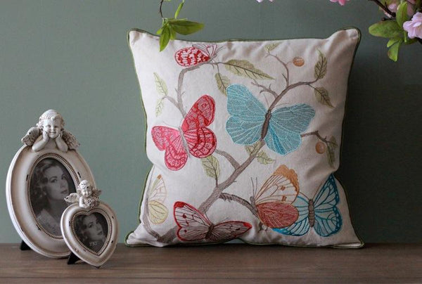 Beautiful Embroider Butterfly Cotton and linen Pillow Cover, Decorative Throw Pillows, Decorative Sofa Pillows, Decorative Pillows for Couch-Grace Painting Crafts