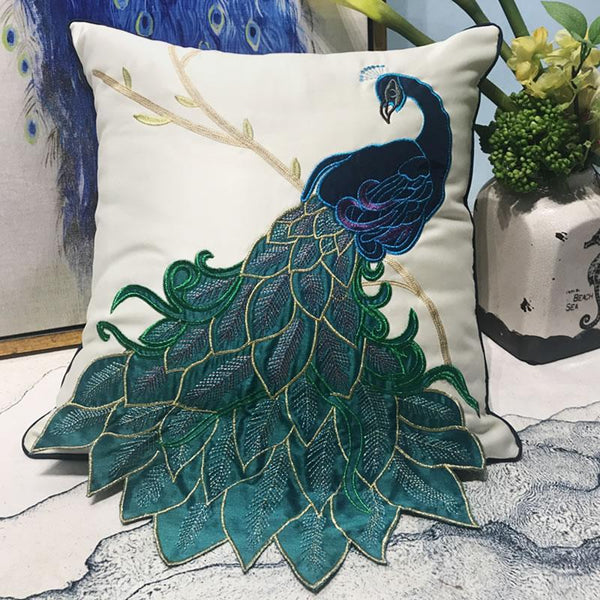 Beautiful Decorative Throw Pillows, Embroider Peacock Cotton and linen Pillow Cover, Decorative Sofa Pillows, Decorative Pillows for Couch-Grace Painting Crafts