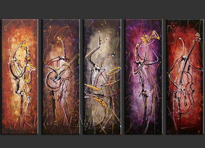 Modern Paintings for Living Room, 5 Piece Abstract Painting, Musician Painting, Music Painting, Acrylic Canvas Painting-Grace Painting Crafts