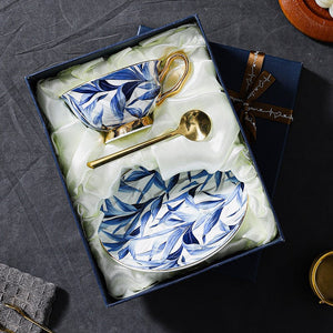 Blue Bone China Porcelain Tea Cup Set, Elegant British Ceramic Coffee Cups, Unique British Tea Cup and Saucer in Gift Box-Grace Painting Crafts