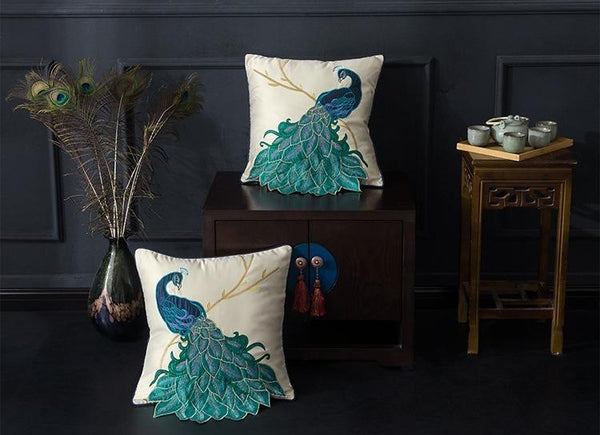 Beautiful Decorative Throw Pillows, Embroider Peacock Cotton and linen Pillow Cover, Decorative Sofa Pillows, Decorative Pillows for Couch-Grace Painting Crafts