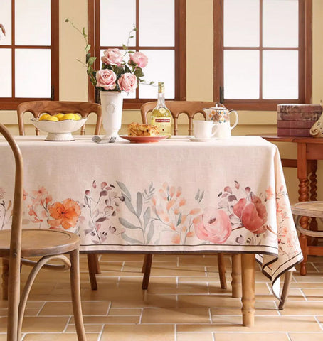 Extra Large Modern Tablecloth, Spring Flower Rustic Table Cover, Rectangle Tablecloth for Dining Table, Square Linen Tablecloth for Coffee Table-Grace Painting Crafts