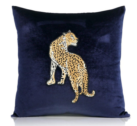 Modern Sofa Pillows, Contemporary Throw Pillows, Cheetah Decorative Throw Pillows, Blue Decorative Pillows for Living Room-Grace Painting Crafts