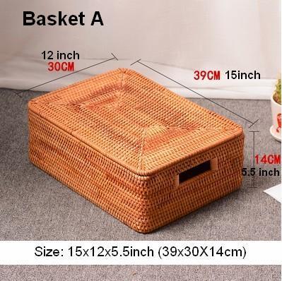 Large Storage Baskets for Clothes, Laundry Woven Baskets, Rattan Storage Baskets for Shelves, Kitchen Storage Baskets, Rectangular Storage Basket with Lid-Grace Painting Crafts