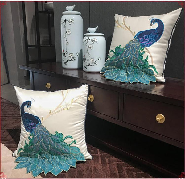 Beautiful Decorative Throw Pillows, Embroider Peacock Cotton and linen Pillow Cover, Decorative Sofa Pillows, Decorative Pillows for Couch-Grace Painting Crafts