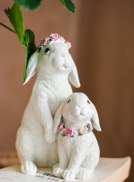 Lovely Rabbit Family Statue for Garden, Beautiful Cute Garden Courtyard Ornaments, Unique Modern Garden Sculptures, Creative Villa Outdoor Decor Gardening Ideas-Grace Painting Crafts