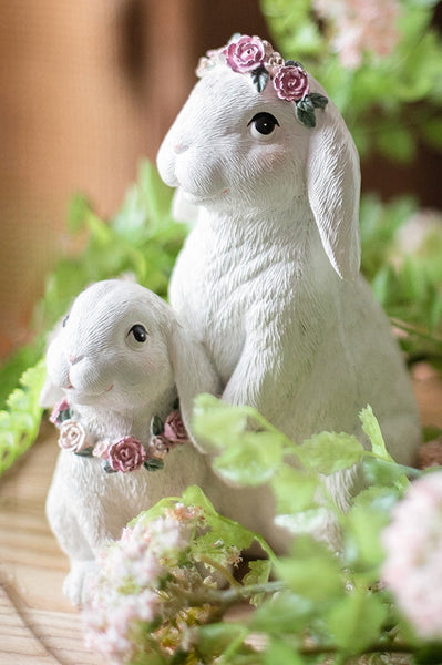 Lovely Rabbit Family Statue for Garden, Beautiful Cute Garden Courtyard Ornaments, Unique Modern Garden Sculptures, Creative Villa Outdoor Decor Gardening Ideas-Grace Painting Crafts