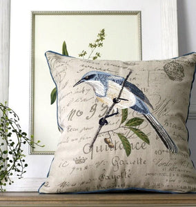 Rustic Sofa Throw Pillows, Decorative Throw Pillows for Couch, Bird Embroidery Pillows, Cotton and Linen Pillow Cover-Grace Painting Crafts