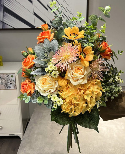 Large Bunch of Autumn Flowers Arrangement Interior Design, Modern Artificial Floral Arrangement for Bedroom, Beautiful Faux Silk Floral Bouquet Table Centerpiece-Grace Painting Crafts