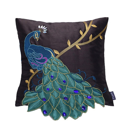 Decorative Pillows for Couch, Beautiful Decorative Throw Pillows, Embroider Peacock Cotton and linen Pillow Cover, Decorative Sofa Pillows-Grace Painting Crafts