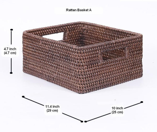 Large Brown Woven Rattan Storage Basket, Storage Baskets for Kitchen, Rectangular Storage Baskets, Storage Baskets for Clothes-Grace Painting Crafts