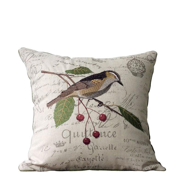 Rustic Sofa Throw Pillows, Decorative Throw Pillows for Couch, Bird Embroidery Pillows, Cotton and Linen Pillow Cover-Grace Painting Crafts