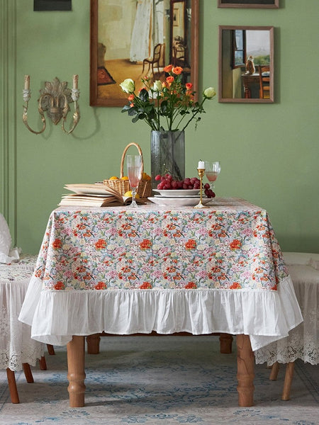 Extra Large Rectangle Tablecloth for Dining Room Table, Natural Spring Flower Farmhouse Table Cloth, Flower Pattern Cotton Tablecloth, Square Tablecloth for Round Table-Grace Painting Crafts