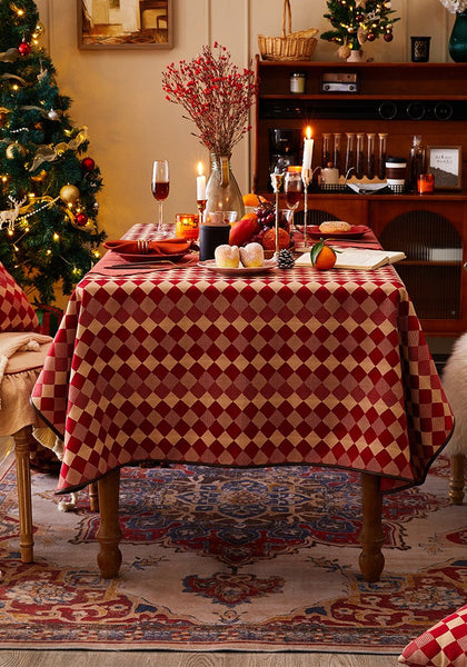 Modern Rectangle Tablecloth for Dining Room Table, Red Checked Table Cloth, Square Tablecloth for Round Table-Grace Painting Crafts