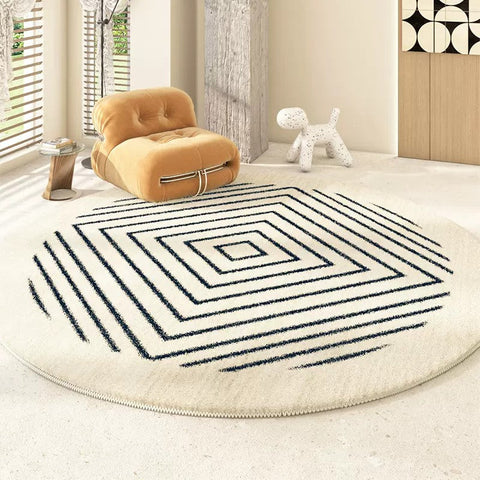 Abstract Contemporary Round Rugs for Bedroom, Geometric Modern Rug Ideas for Living Room, Thick Round Rugs for Dining Room-Grace Painting Crafts