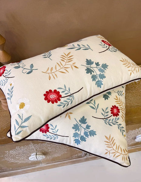 Decorative Throw Pillows for Couch, Embroider Flower Cotton Pillow Covers, Spring Flower Decorative Throw Pillows, Farmhouse Sofa Decorative Pillows-Grace Painting Crafts