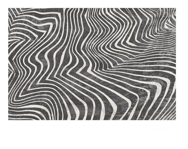 Abstract Contemporary Rugs for Bedroom, Black Stripe Area Rugs under Sofa, Mid Century Area Rugs for Living Room, Modern Carpets for Office, Dining Room Floor Rugs-Grace Painting Crafts