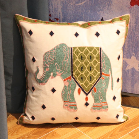 Elephant Embroider Cotton Pillow Covers, Farmhouse Decorative Sofa Pillows, Cotton Decorative Pillows, Decorative Throw Pillows for Couch-Grace Painting Crafts