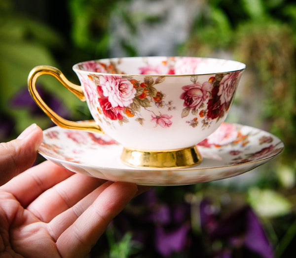 Unique Royal Coffee Cup and Saucer, Elegant Flower Ceramic Cups, Creative Bone China Porcelain Tea Cup Set, Beautiful British Tea Cups-Grace Painting Crafts