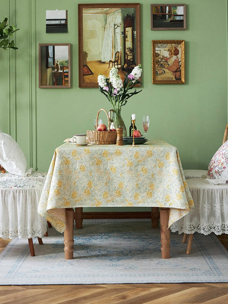 Natural Spring Farmhouse Table Cloth, Large Modern Rectangle Tablecloth for Dining Room Table, Square Tablecloth for Round Table, Flower Pattern Tablecloth-Grace Painting Crafts