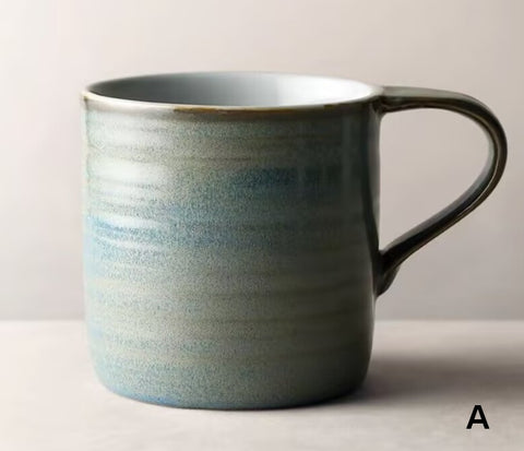 Blue Green Black Ceramic Coffee Mugs, Creative Handmade Coffee Mugs, Large Modern Handmade Pottery Coffee Cup, Large Capacity Coffee Mugs-Grace Painting Crafts