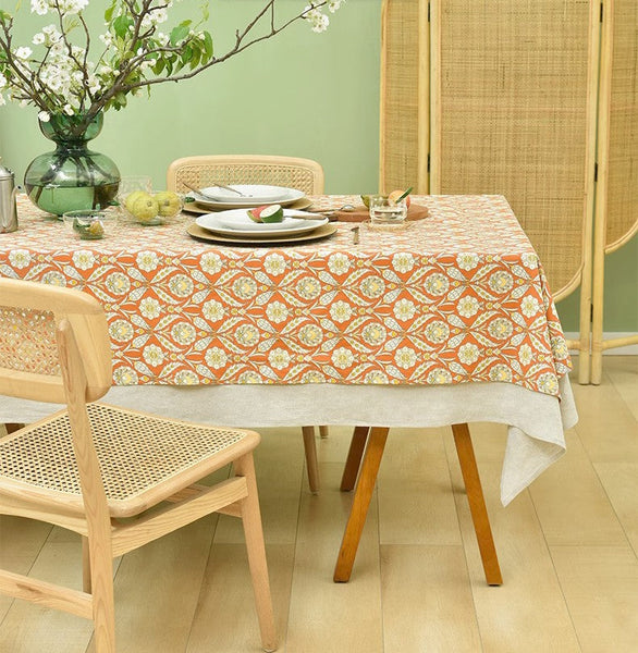 Modern Square Tablecloth, Bohemia Oriental Bilayer Tablecloths, Country Farmhouse Tablecloth for Round Table, Large Rectangle Table Covers for Dining Room Table, Rustic Table Cloths for Kitchen-Grace Painting Crafts