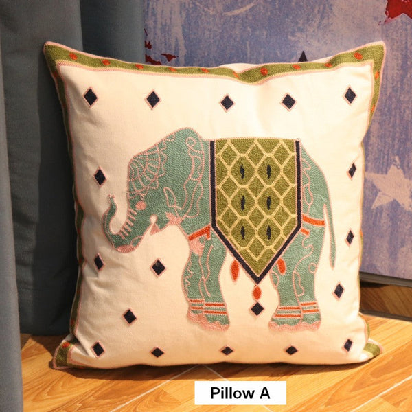 Cotton Decorative Pillows, Elephant Embroider Cotton Pillow Covers, Farmhouse Decorative Sofa Pillows, Decorative Throw Pillows for Couch-Grace Painting Crafts