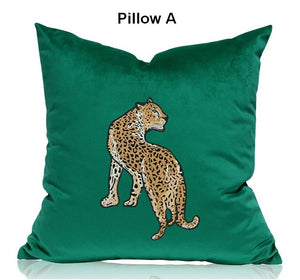 Modern Sofa Pillows, Green Decorative Pillows for Living Room, Contemporary Throw Pillows, Cheetah Decorative Cushion-Grace Painting Crafts