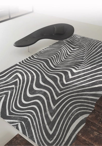 Abstract Contemporary Rugs for Bedroom, Black Stripe Area Rugs under Sofa, Mid Century Area Rugs for Living Room, Modern Carpets for Office, Dining Room Floor Rugs-Grace Painting Crafts