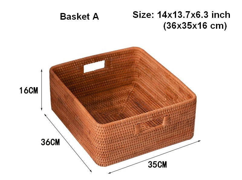 Woven Rattan Storage Baskets for Bedroom, Storage Basket for Shelves, Large Rectangular Storage Baskets for Clothes, Storage Baskets for Kitchen-Grace Painting Crafts