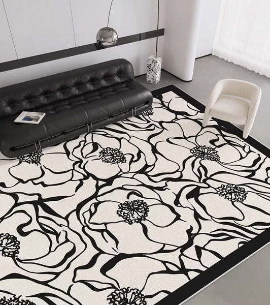 Flower Pattern Contemporary Modern Rugs, Modern Rugs for Living Room, Abstract Contemporary Rugs Next to Bed, Modern Rugs for Dining Room-Grace Painting Crafts