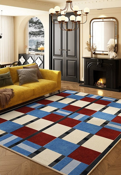 Dining Room Floor Carpets, Geometric Modern Rugs for Dining Room, Mid Century Modern Living Room Rugs, Blue Contemporary Area Rugs for Bedroom-Grace Painting Crafts