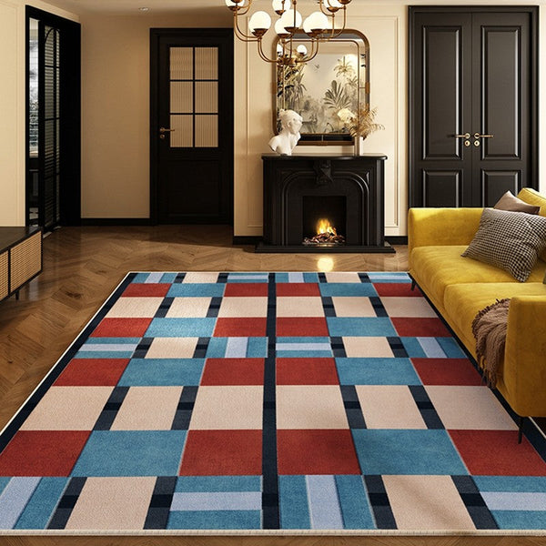 Geometric Modern Rugs for Dining Room, Mid Century Modern Living Room Rugs, Blue Contemporary Area Rugs for Bedroom, Dining Room Floor Carpets-Grace Painting Crafts