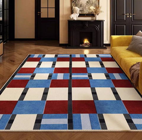 Geometric Modern Rugs for Dining Room, Mid Century Modern Living Room Rugs, Blue Contemporary Area Rugs for Bedroom, Dining Room Floor Carpets-Grace Painting Crafts