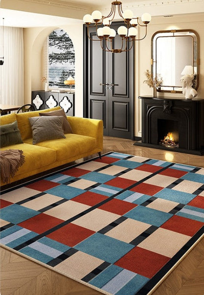 Large Geometric Floor Carpets, Blue Modern Area Rugs under Dining Room Table, Modern Living Room Area Rugs, Mid Century Modern Rugs-Grace Painting Crafts