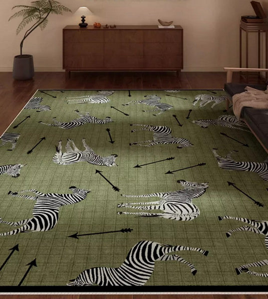 Large Contemporary Floor Carpets, Living Room Modern Area Rugs, Mid Century Zebra Green Rugs in Bedroom, Dining Room Modern Rugs-Grace Painting Crafts