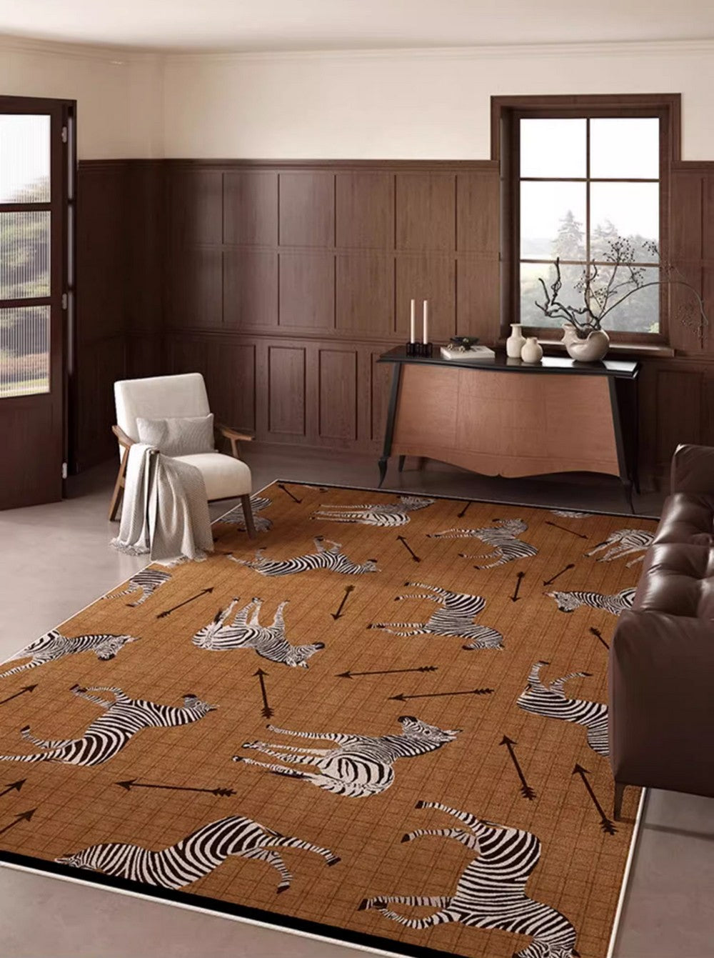 Dining Room Modern Rugs, Living Room Modern Area Rugs, Mid Century Zebra Modern Rugs in Bedroom, Large Contemporary Floor Carpets-Grace Painting Crafts