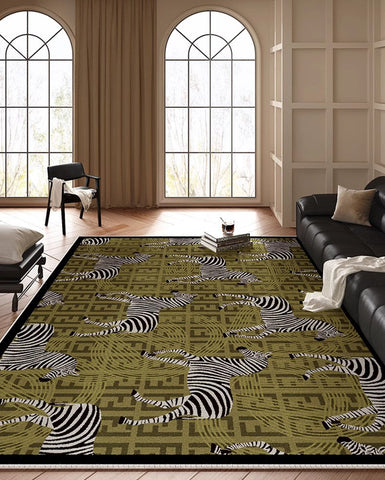 Mid Century Zebra Modern Rugs in Bedroom, Dining Room Modern Rugs, Living Room Modern Area Rugs, Large Contemporary Floor Carpets-Grace Painting Crafts