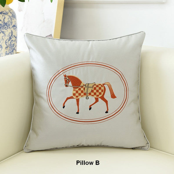 Modern Decorative Throw Pillows, Horse Decorative Throw Pillows for Couch, Embroider Horse Pillow Covers, Modern Sofa Decorative Pillows-Grace Painting Crafts