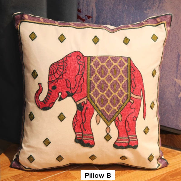 Elephant Embroider Cotton Pillow Covers, Farmhouse Decorative Sofa Pillows, Cotton Decorative Pillows, Decorative Throw Pillows for Couch-Grace Painting Crafts