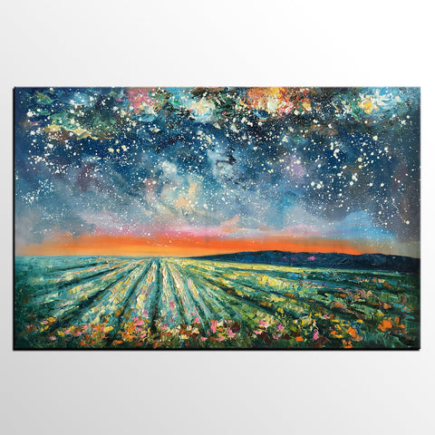 Abstract Landscape Painting, Starry Night Painting, Original Landscape Paintings, Heavy Texture Painting, Landscape Paintings for Living Room-Grace Painting Crafts