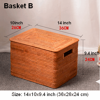 Extra Large Storage Baskets for Shelves, Wicker Rectangular Storage Baskets for Living Room, Rattan Storage Basket with Lid, Storage Baskets for Clothes-Grace Painting Crafts