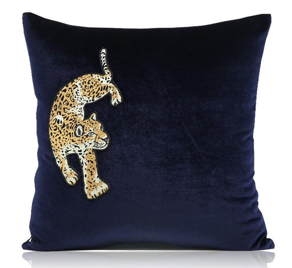 Modern Sofa Pillows, Contemporary Throw Pillows, Cheetah Decorative Throw Pillows, Blue Decorative Pillows for Living Room-Grace Painting Crafts