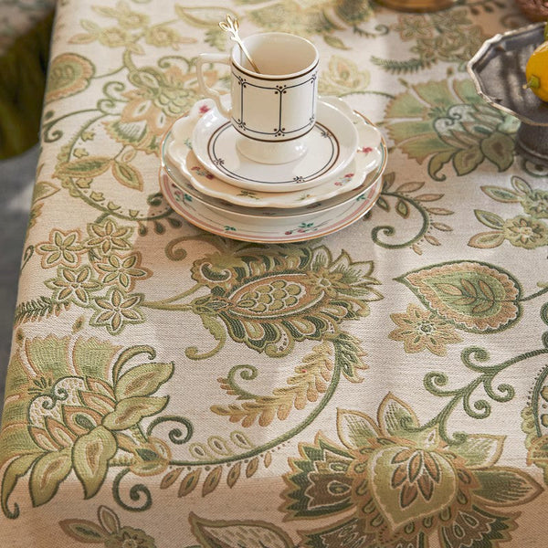 Long Rectangular Tablecloth for Round Table, Extra Large Modern Tablecloth Ideas for Dining Room Table, Green Flower Pattern Table Cover for Kitchen, Outdoor Picnic Tablecloth-Grace Painting Crafts